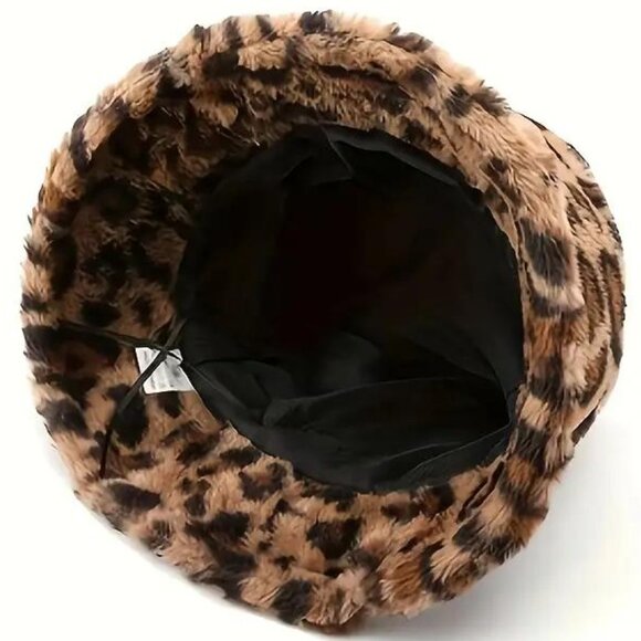FAUX FUR LEOPARD PRINT BUCKET HAT - Picture 3 of 4